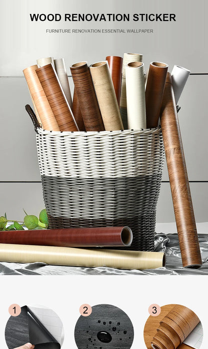 PVC Waterproof Self Adhesive Wallpaper Wall in Rolls Furniture Cabinets Vinyl Decorative Film Wood Grain Stickers For Home Decor