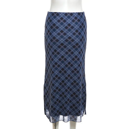 Women Spring Autumn Plaid Print Wrap Hips Skirts Fashion Ankle-Length Sexy Slim Pencil Skirts Preppy Style Girls Slit Midiskirt