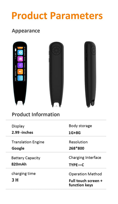 German Spanish French Italian Korean Portuguese Russian Scanning Voice Translation Pen Offline Online Language Learn Translator