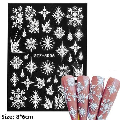 1pc Christmas Nail Art Stickers 5D Winter Holiday Themed Nail Decor Santa/Snowflakes/Christmas Trees/Gingerbread Nail Supplies *