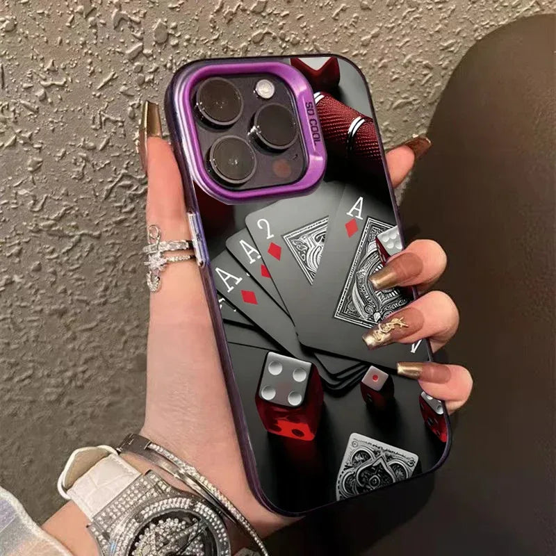 Poker For iphon 16 15 Plus X XR XS Max 11 12 13 Pro 16 Pro Max X XR XS Shockproof Ultra-Thin Hard Cover Protective Phone Case