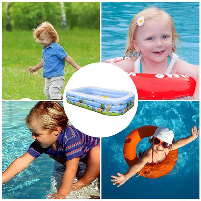 Kids Inflatable Pool Foldable Square Blow up Pool Cute Blow Up Pool for Family Space-Saving Swimming Pool for Backyard Garden