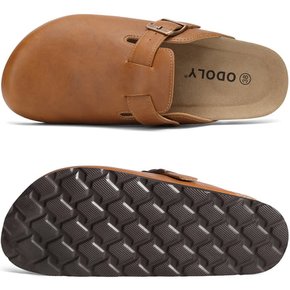 Kidmi New Men Sandals Vegan Leather Cork Insole Potato Shoes Unisex Adjustable Buckle Slip-On Clogs with Arch Support