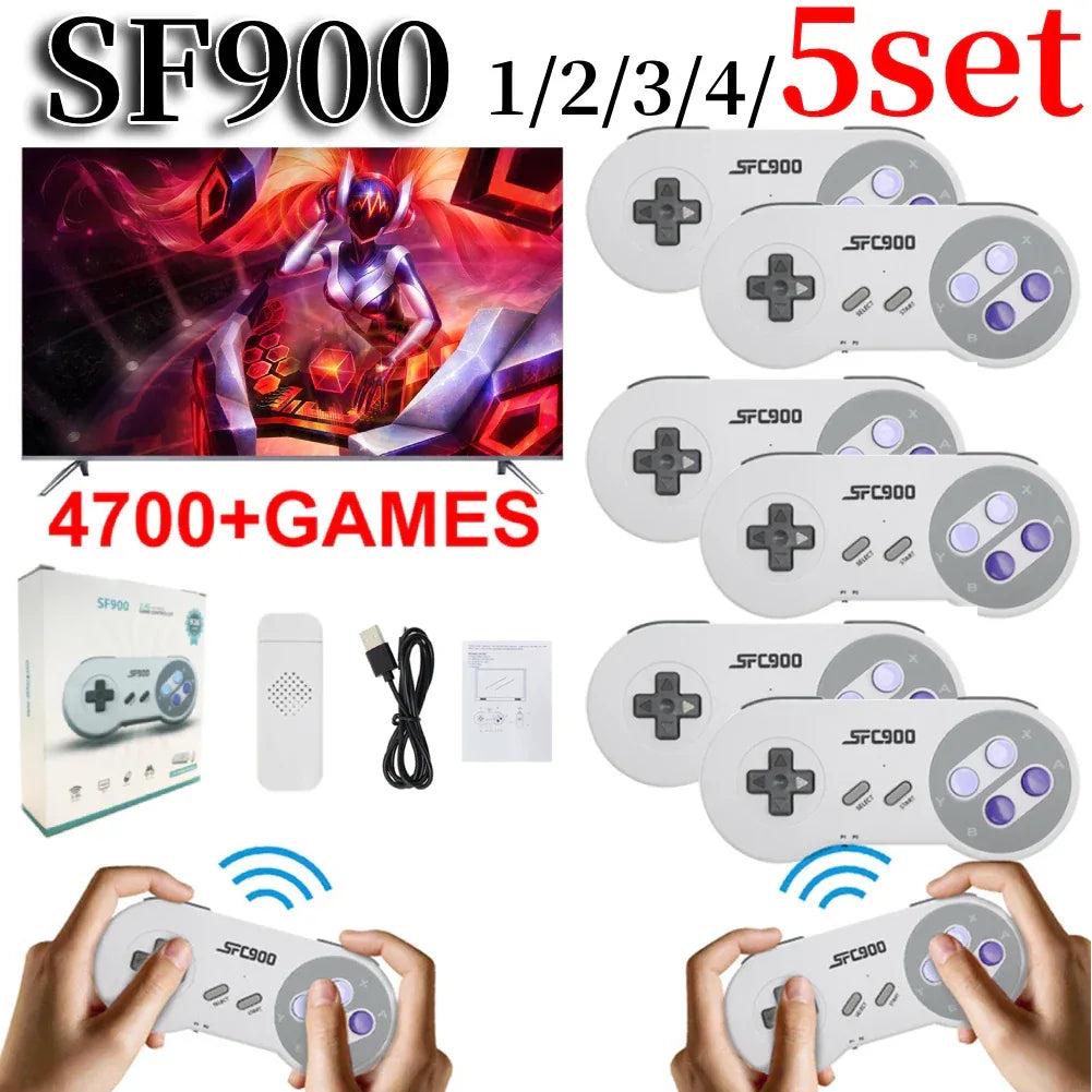 SF900 Video Game Console For Super Nintendo SNES NES Built in 4700 Game Stick TV Player with 2 Wireless Game Controller Gamepad