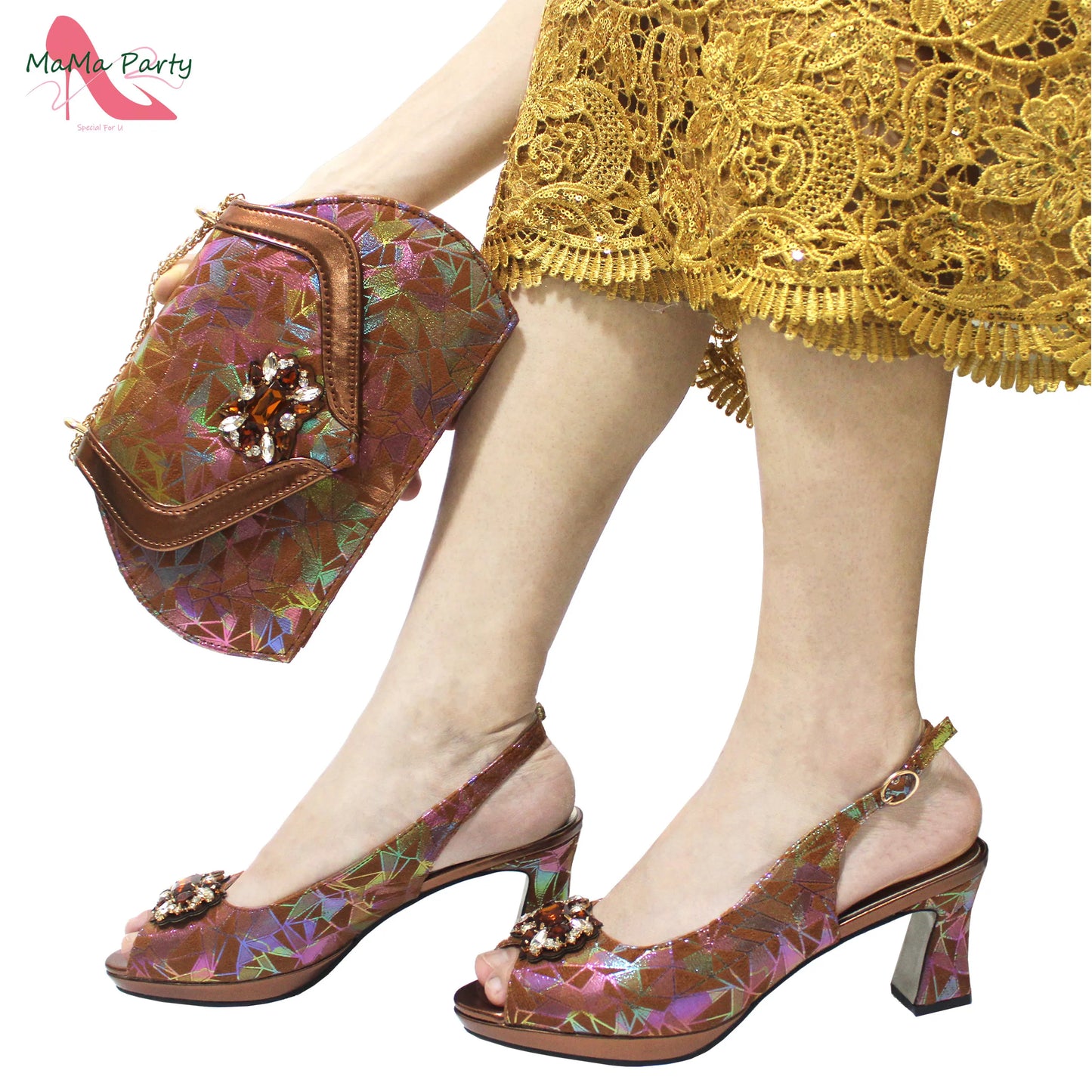 Fashion Peep Toe Sandals Italian Design Nigerian Shoes and Bag Set in Fuchsia Color Sweet Style for Wedding Party
