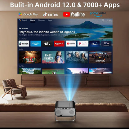 Mini 4K Projector Wall Projector, Portable Outdoor Movie Projector with Built-in Wi-Fi, Speaker & Digital Keystone, HDMI/BT,