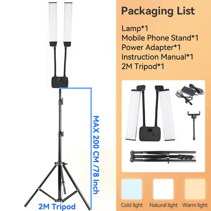 45W LED Video Light Double Arms Fill LED Light Selfie Light Long Strips LED Light for Photo Studio Live Broadcast Tiktok Stream