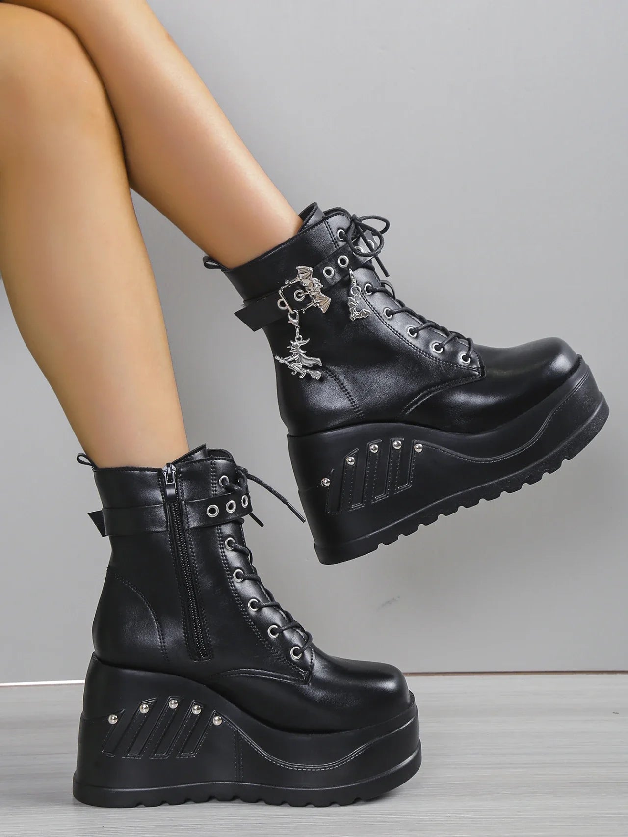 2024 New Boots for Women Fashion Hot Sale Punk Goth Platform Heels Wedge Women's Boots Casual Goth Punk Size 43 Women's Shoes