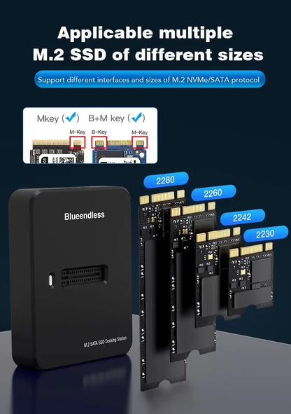 Blueendless External SSD Hard Disk M.2 SSD Enclosure 10Gbps Online Reading Writing Speed SSD Case For SATA NVME Docking Station