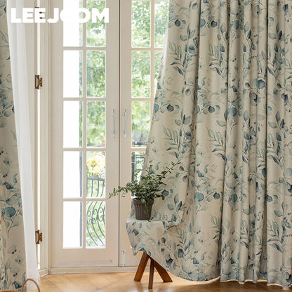 LEEJOOM Green Leaves Printed Blackout Curtain Window Blinds for Living Room Bedroom French Window 1PC