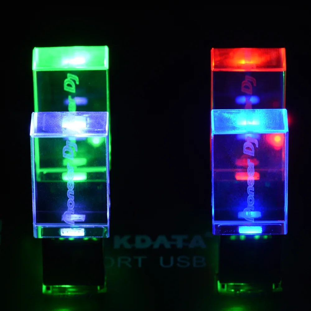 Pioneer DJ logo LED lights Crystal USB Flash Drive 128GB Gold Lid Pendrive 64GB  Memory Stick 32GB Real Capacity U Disk 16GB