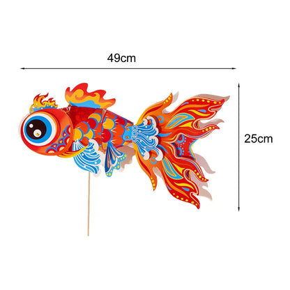 1 Set Goldfish Paper Lantern with Pole DIY Handmade Lantern Chinese New Year Mid-Autumn Festival Fish Night Light Material Bag