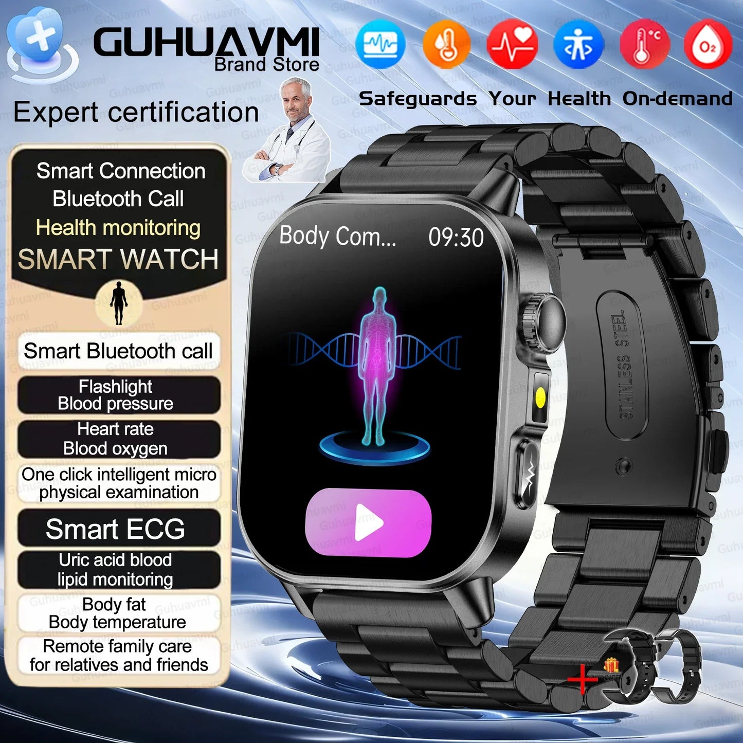 2026 New Health Smart Watch Precise Measurement ECG+PPG Blood Pressure Uric Acid Body Fat Analysis call SmartWatch For Men Women