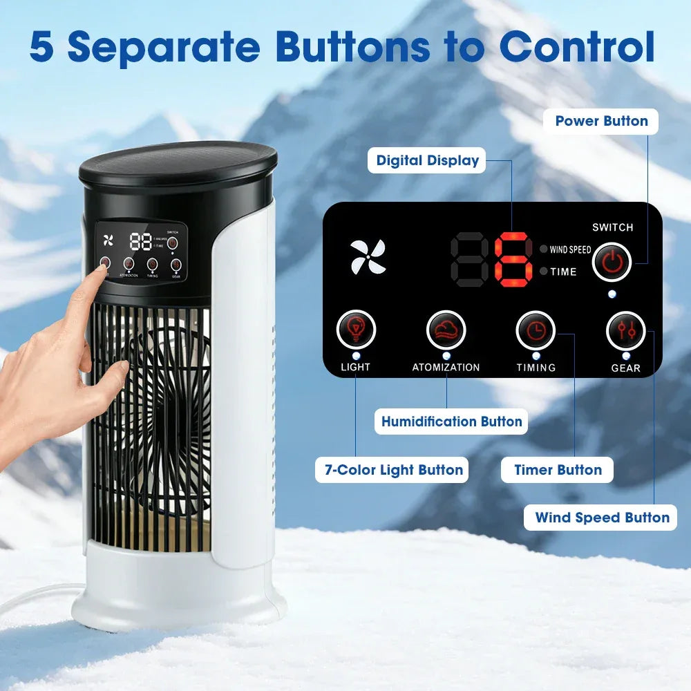 Air Conditioner Portable Desktop Air Cooler Fan with LED Night Light & Humidifier, Mini Mist Cooling Fan for Office Home