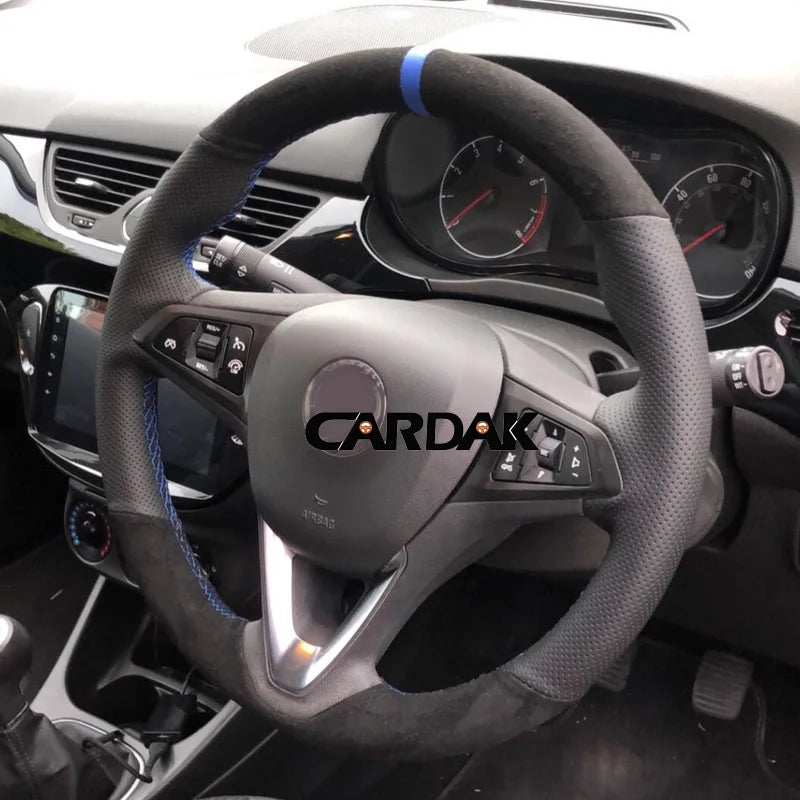 Black Suede Car Steering Wheel Cover For Opel Astra(K) Corsa(E) Crossland X Grandland X Insignia Leather Steering Wrap