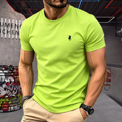 100% pure cotton 2026 high-end brand men's short sleeved round neck top summer fashion luxury pony embroidery top sports T-shirt