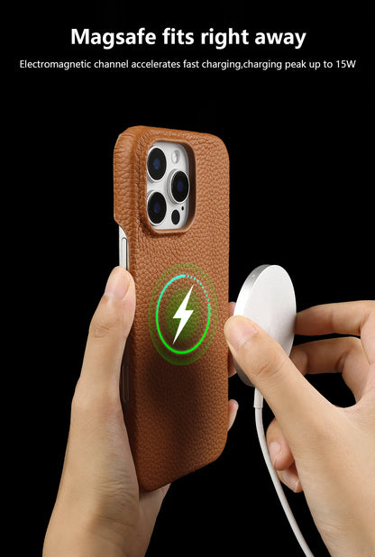 Premium Magnetic Genuine Leather Case For iphone 16 Pro Max 15 14 13 12 11 Wireless Charge Magnet Magsafe Cover Shockproof Coque