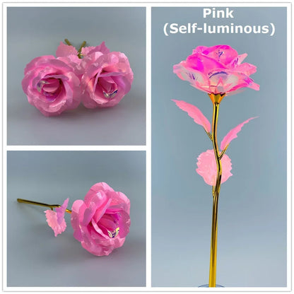 2024 Luminous Rose Valentine's Day Present Gifts Eternal Rose Flower Simulation 24k Gold Foil Rose Mother's Day Gifts