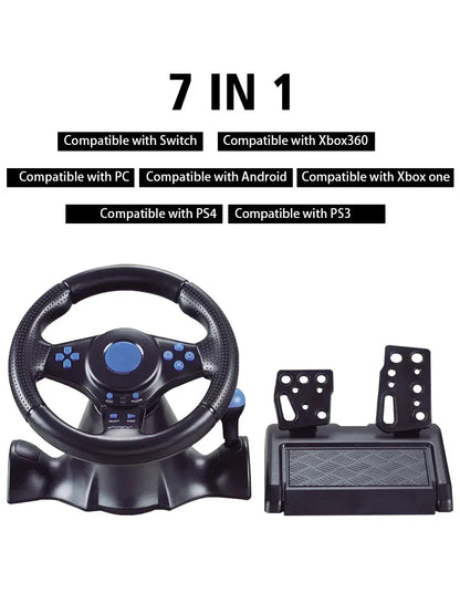DATA FROG Racing Steering Wheel Vibration Controller Sim Racing Wheel with Pedals for PC Gaming Console Universal Gamepad