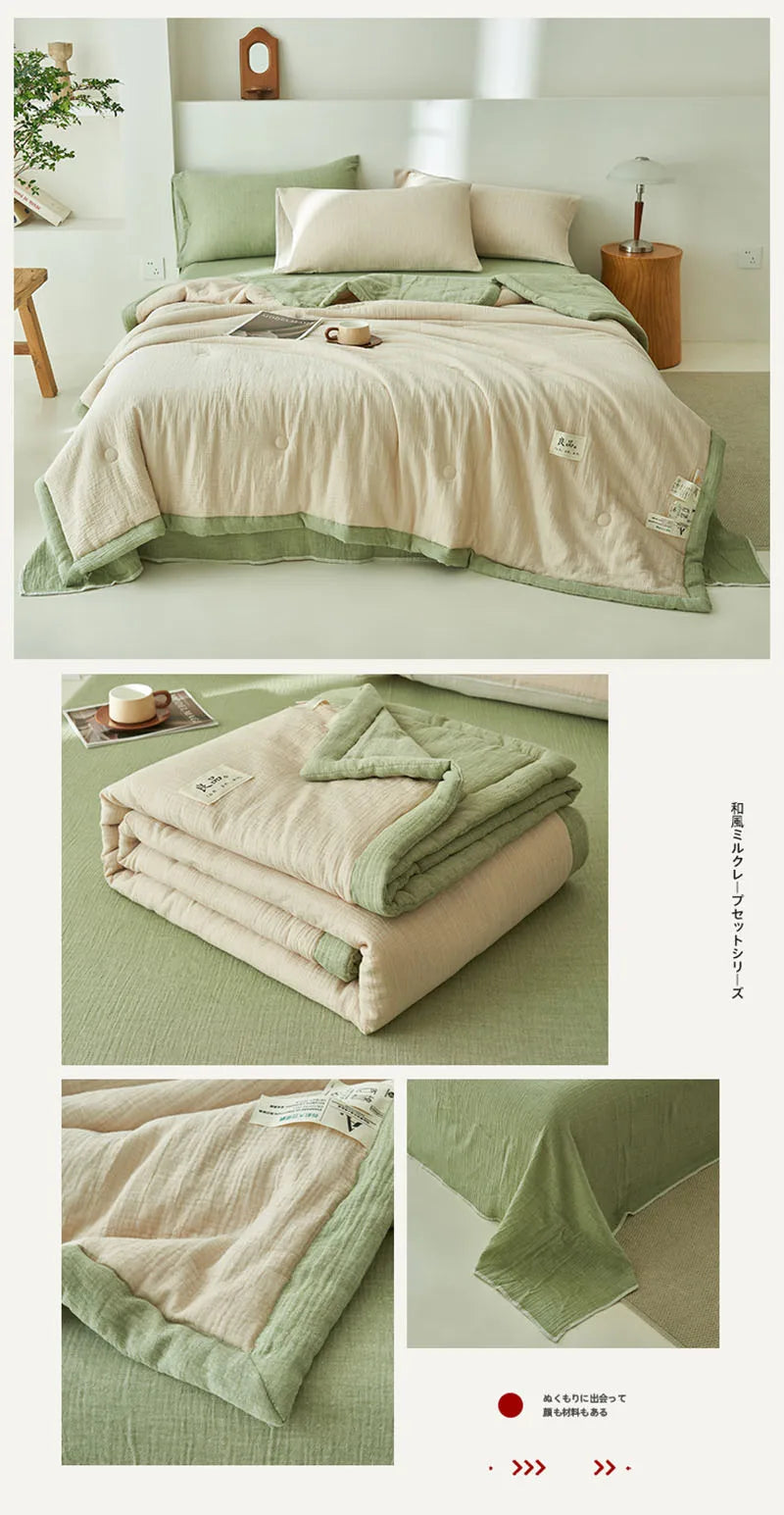 Japanese Double-Layer Yarn Summer Quilt High-Quality Two-Tone Soybean Thin Quilt Skin-Friendly Cooling Comfort for Single Double
