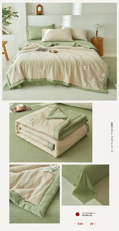 Japanese Double-Layer Yarn Summer Quilt High-Quality Two-Tone Soybean Thin Quilt Skin-Friendly Cooling Comfort for Single Double