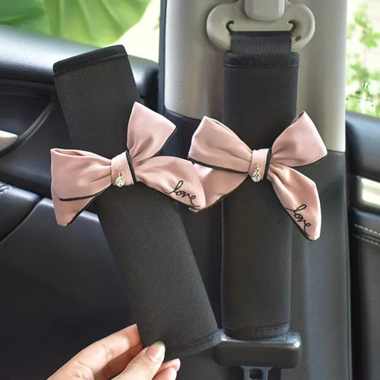 2pcs Cute Women Bowknot Car Seat Belt Cover Auto Seat Belt Shoulder Strap Harness Cushion Protector Pads Decoration Protection by PDG ibma