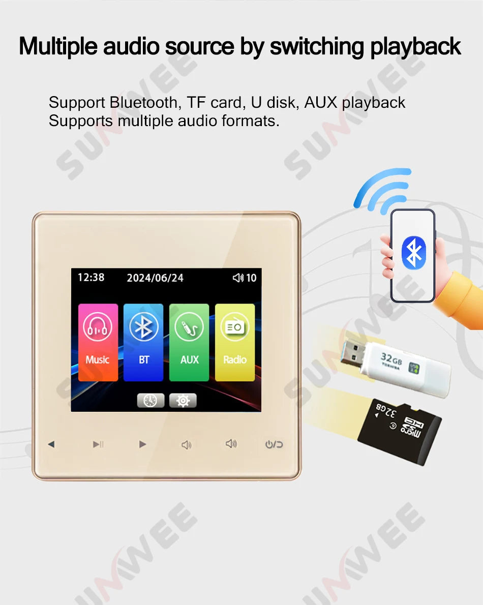 Home theater Background music system audio in wall power amplifier bluetooths player sound TF AUX control panel ceiling speakers