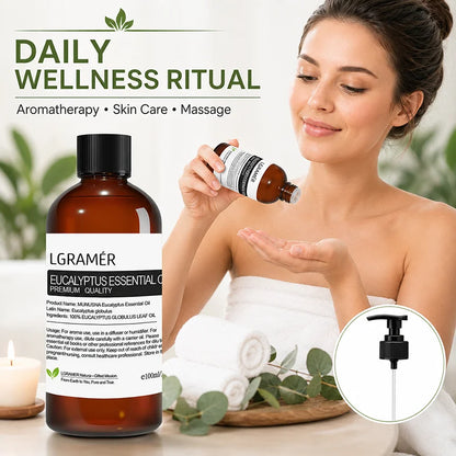 Natural Eucalyptus Essential Oil,Diffuser Friendly for Air Purify,Massage & Aromatherapy for Shower,Diffuser, Massage, with Pump