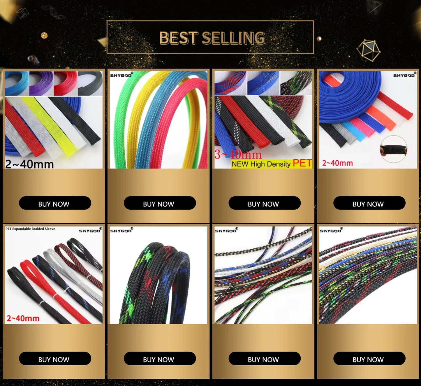 1~50M PET Braid Sleeve High Density 8mm Insulated Expandable Braided Wires Organizer Cable Wrapping Sheath Protector
