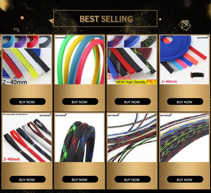 1~50M PET Braid Sleeve High Density 8mm Insulated Expandable Braided Wires Organizer Cable Wrapping Sheath Protector