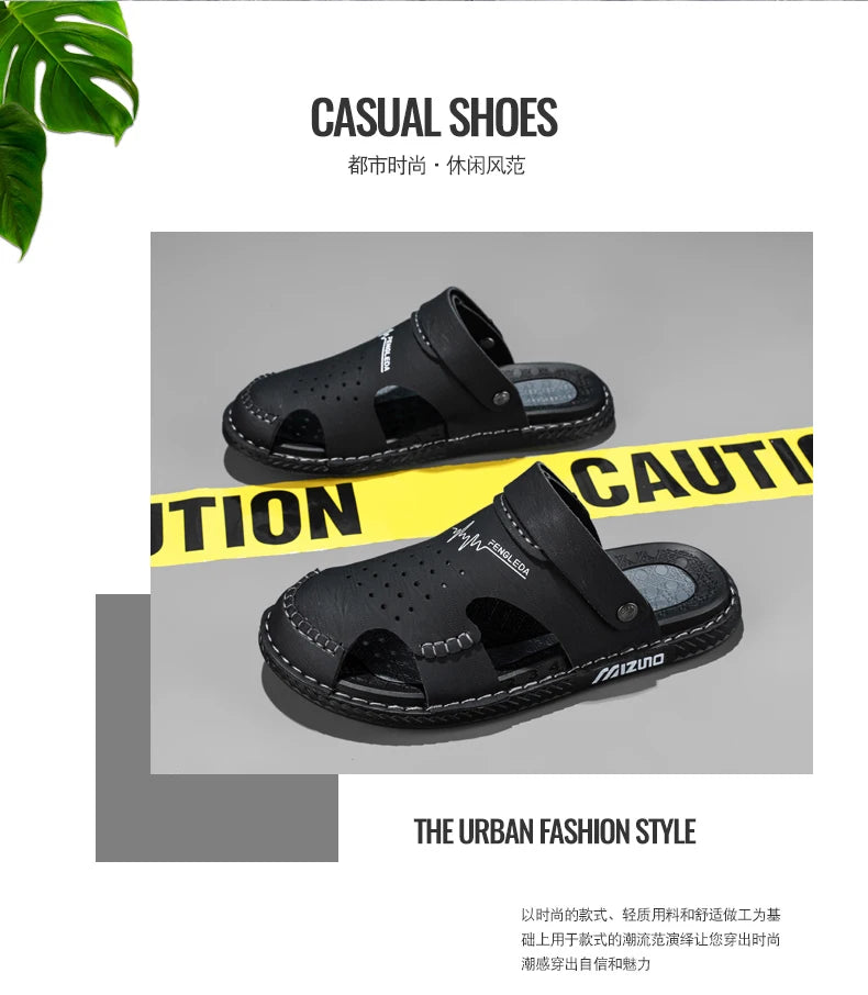 Men's Baotou Sandals Summer new Outdoor Cool Breathable Anti slip Waterproof Beach Shoes Soft Sole Fashion Dual purpose Slippers