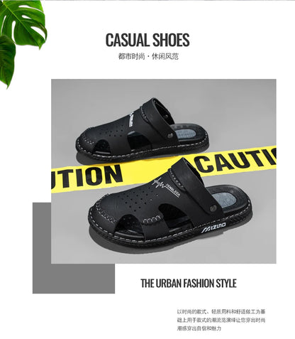 Men's Baotou Sandals Summer new Outdoor Cool Breathable Anti slip Waterproof Beach Shoes Soft Sole Fashion Dual purpose Slippers