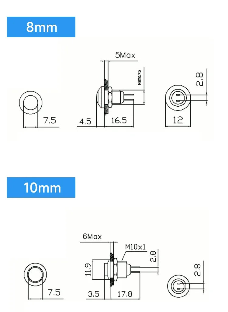 8mm 10mm metal button mini small switch dustproof self resetting point action ball head circular micro start solder foot 3-24V
