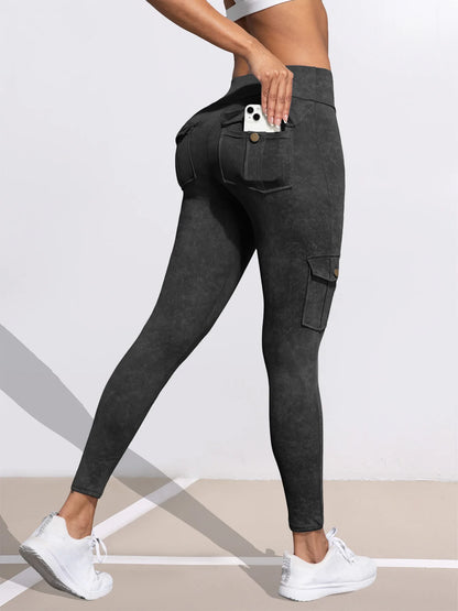 1/3 PCS Washed Print Work Pocket Women Leggings Elastic Butt Lifting Fitness Tights 2025 New Athletic Pants Fashion Streetwear