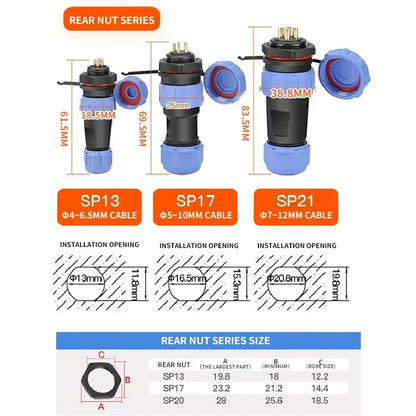 SP17 IP68 2 3 4 5 7 9 Pin Waterproof Connector Cable Adapter  Industrial Panel Mount Wire Connector Plug