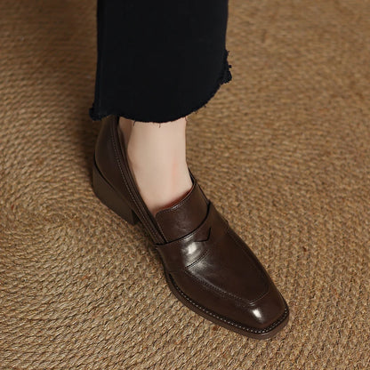 2026 New Spring Genuine Leather Women Shoes Round Toe Women Pumps Brogue Designs Shoes for Women High Heel Loafers Ladies Shoes