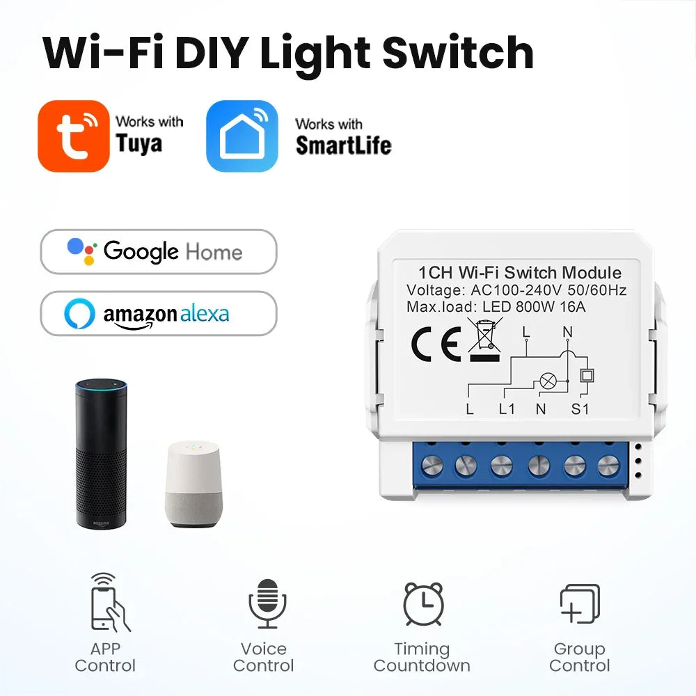 AVATTO WiFi Smart Light Switch Module，1/2/3/4 Gang DIY Breaker Neutral Wire Control Works With Tuya Alexa, Google Home