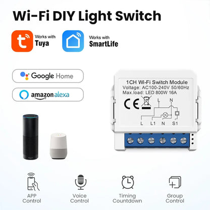AVATTO WiFi Smart Light Switch Module，1/2/3/4 Gang DIY Breaker Neutral Wire Control Works With Tuya Alexa, Google Home