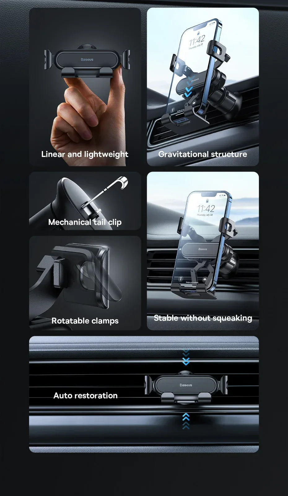 Baseus Car Phone Holder for Car Air Vent Mount Phone Holder Stand for iPhone Samsung Gravity Mobile Phone Holder Gps Flexible