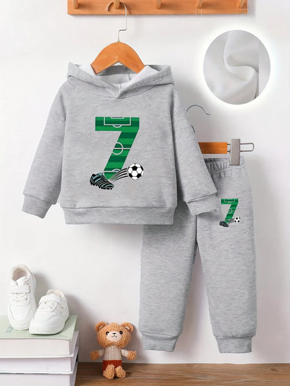 Newborn Baby Boy Football Pattern Long Sleeve Fleece Hoodie And Casual Sports Pants Set Spring Autumn Outdoor Gift