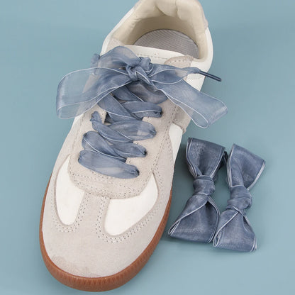 1 PAIRS Fashion Shoe Laces Silk Satin Ribbon Shoelaces Soft Casual Flat Shoestrings for Sneaker 2.5CM Wide&more choices of color