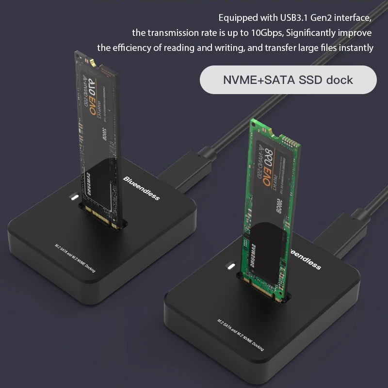 Blueendless External SSD Hard Disk M.2 SSD Enclosure 10Gbps Online Reading Writing Speed SSD Case For SATA NVME Docking Station