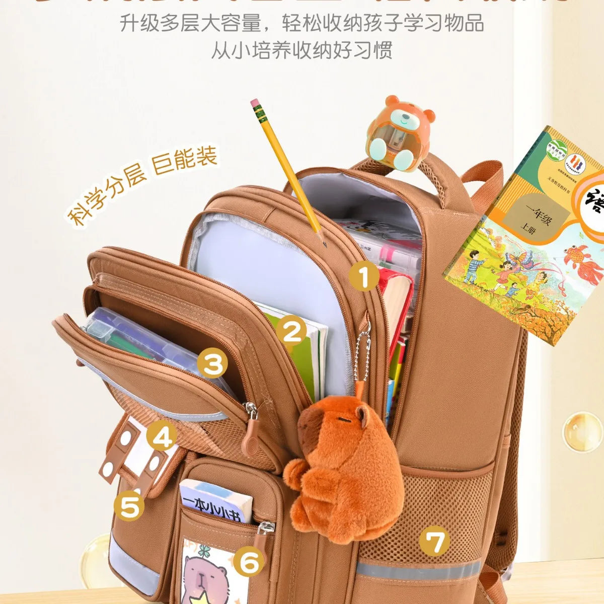 Capybara Rolling School Backpack Children School Bag with Wheels Girls Boys Trolley Schoolbag Rolling Wheeled Backpacks