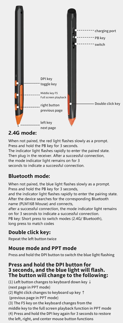 UTHAI 2-in-1 Wireless Writing Pen Mouse Type-C Bluetooth Dual Mode 2.4G+Bluetooth PPT Flip for Desktop Laptops Charging