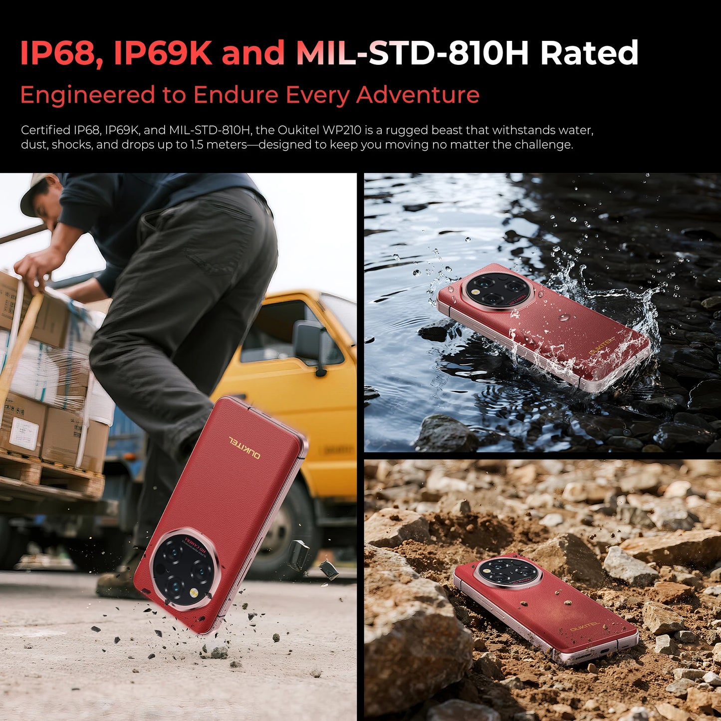 OUKITEL WP210 8800mAh 45W Rugged Phone - MTK 8200, 36GB+512GB, 6.7" FHD+, NFC, 108MP Camera Android15 5G Smartphone
