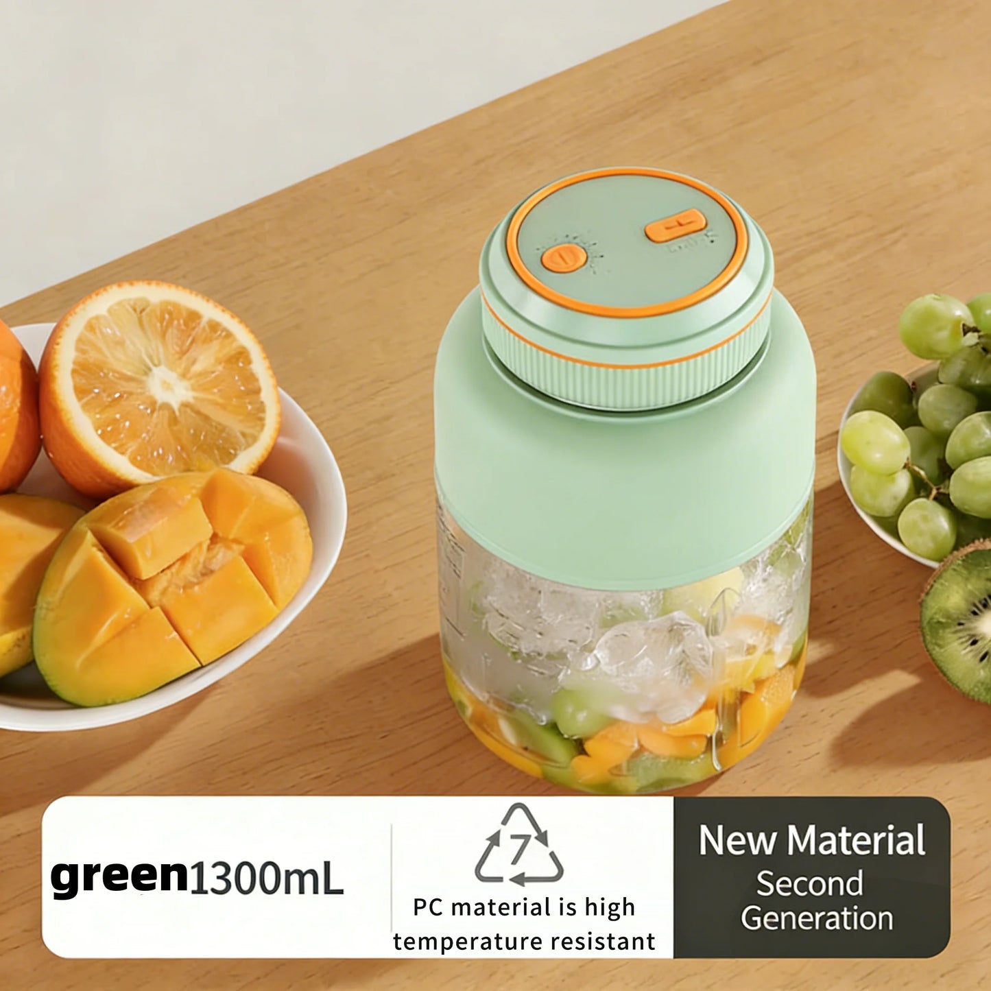 High Aesthetic 1300ml Large Capacity USB Rechargeable Portable Blender Juicer, Kitchen Fruit Juicer, Food Prep