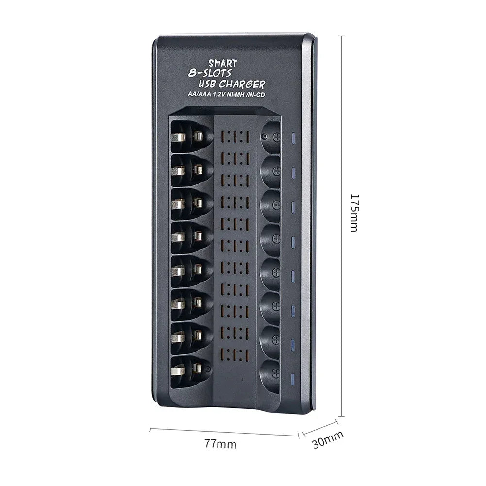 Rechargeable Battery Charger USB Output 8 Slots Fast Charging Short Circuit Protection for 1.2V NiMH AAA/AA Batteries Charger