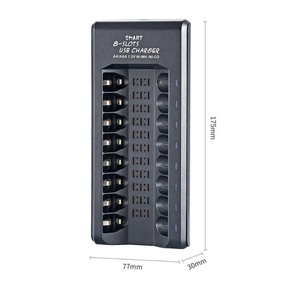Rechargeable Battery Charger USB Output 8 Slots Fast Charging Short Circuit Protection for 1.2V NiMH AAA/AA Batteries Charger