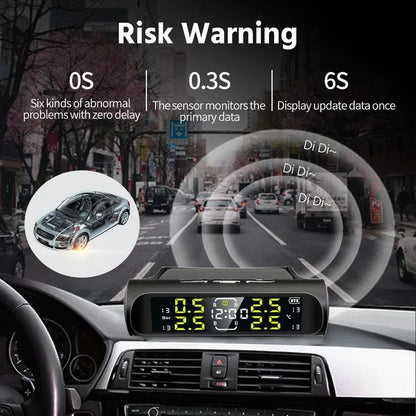 Wireless Solar Charging TPMS Real-time Monitoring with Electronic Clock Display 4 Sensors Tire Pressure Monitoring System