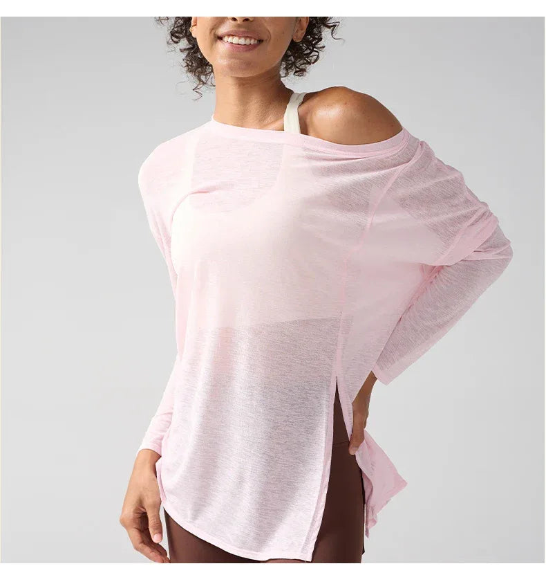 Gym Sports Tops Workout T-shirts Women Yoga Clothing Running Loose Slim Quick Dry Training Long Sleeve Blouse Fitness Tops👚